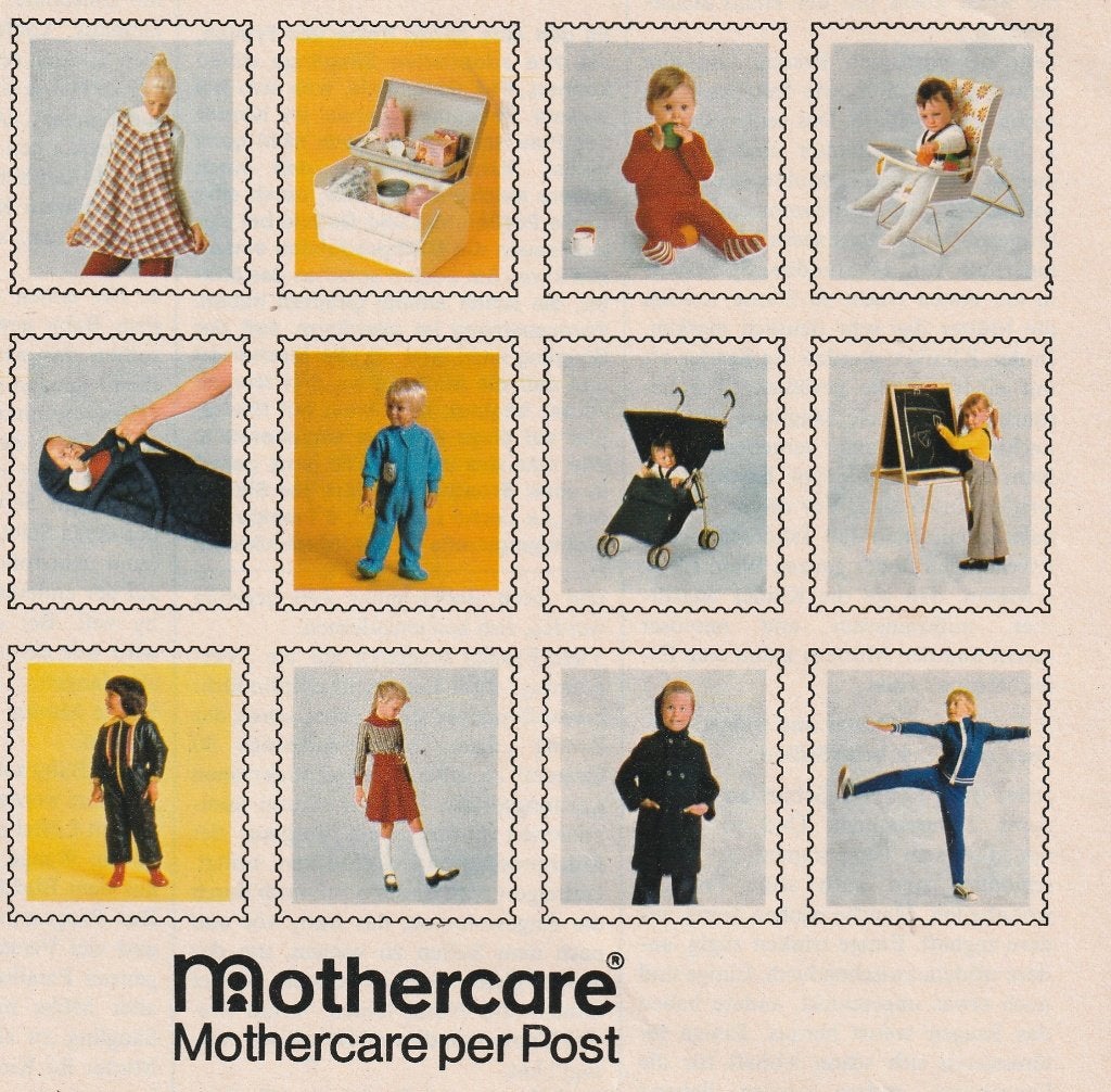 Retro reclame 1976 Mothercare kindermode pyjama skipak, Verzenden, Overige typen