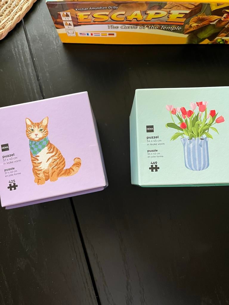 2 Nieuwe HEMA Puzzeldoosjes - Kat & Tulpen, Ophalen, 10 tot 50 stukjes, Nieuw