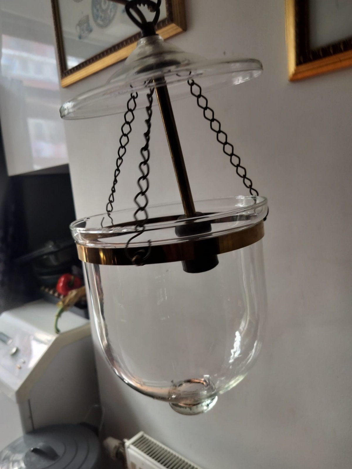 vintage plafond lamp, met messing rand, Ophalen