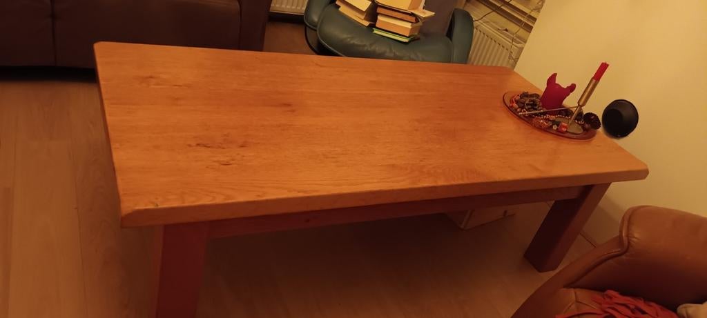 Robuuste houten salontafel - Eikenhout, Ophalen, Gebruikt, 100 tot 150 cm, Eikenhout