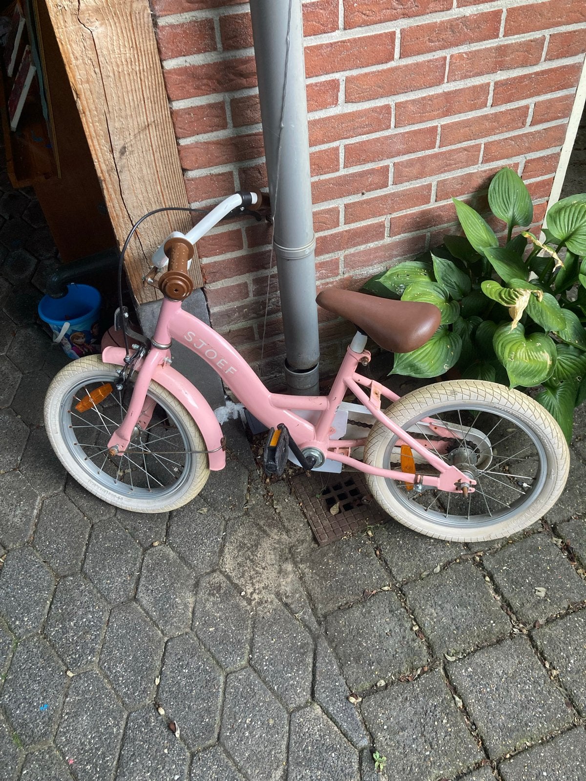 Sjoef kinderfiets (16”) met zijwielen en spatbord, Fietsen en Brommers, Ophalen, Terugtraprem, Zijwieltjes, 16 tot 20 inch