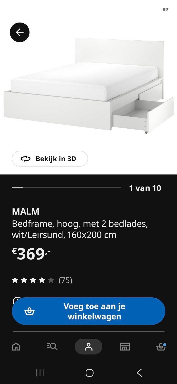 Malm 160x200 met 2 lades en lattenbodems en 1 nachtkastje, Ophalen, Wit, Tweepersoons, 200 cm