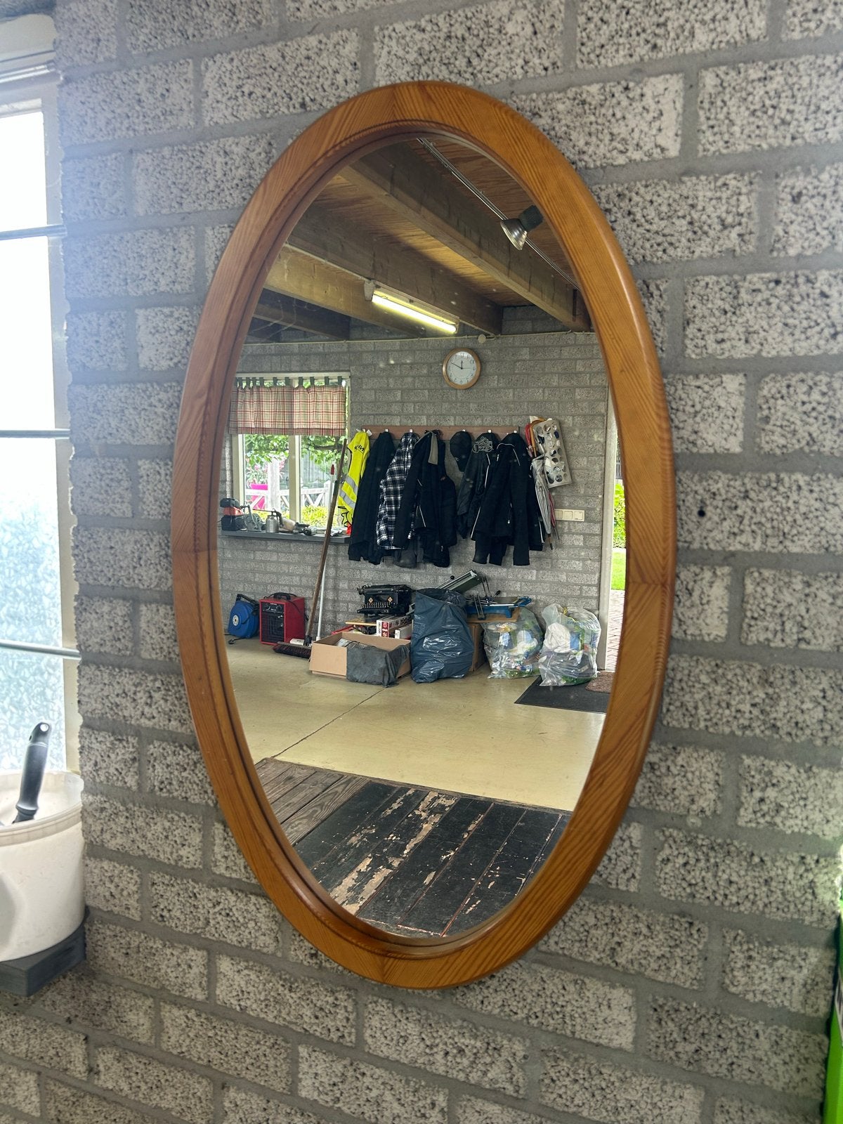 Ovale spiegel met houten lijst, Huis en Inrichting, Woonaccessoires | Spiegels, Ophalen, Gebruikt, 100 tot 150 cm, Ovaal