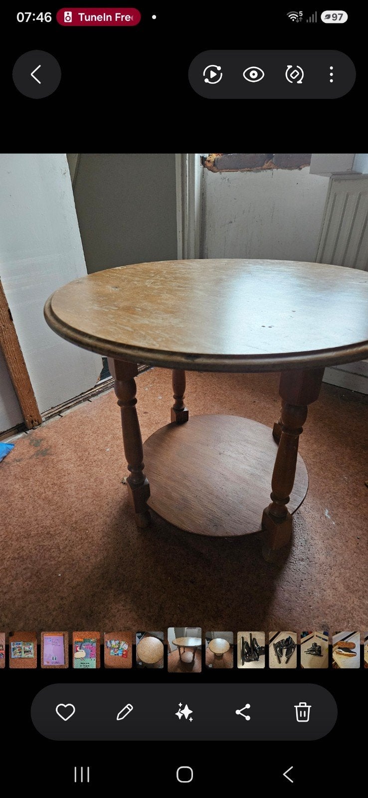 Antiek rond bijzettafeltje met extra plank, Ophalen of Verzenden