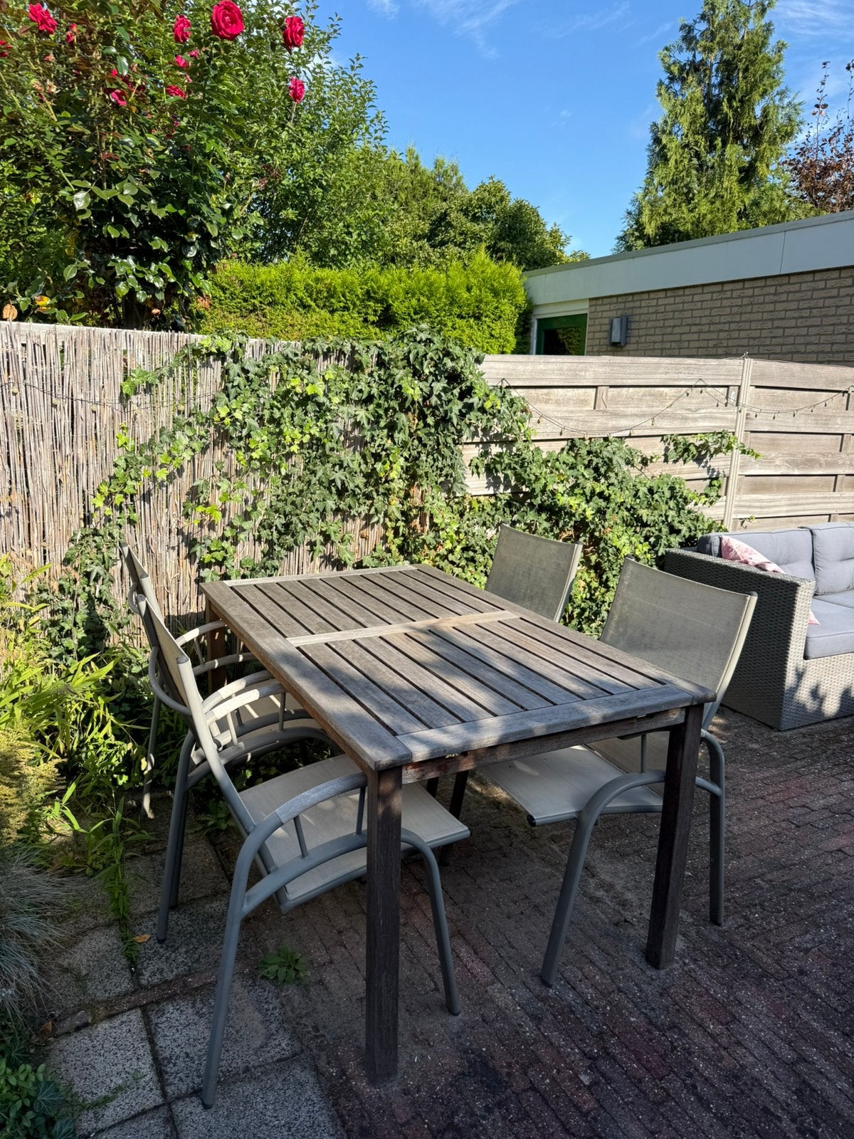 Teakhouten tafel (90x150x76,5), Ophalen, 4 zitplaatsen, Gebruikt, Eettafel