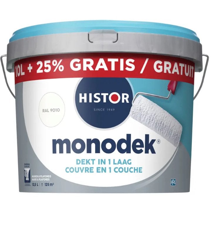 Histor monodek RAL 9010 circa 10 liter, Ophalen, 5 tot 10 liter, Wit, Verf
