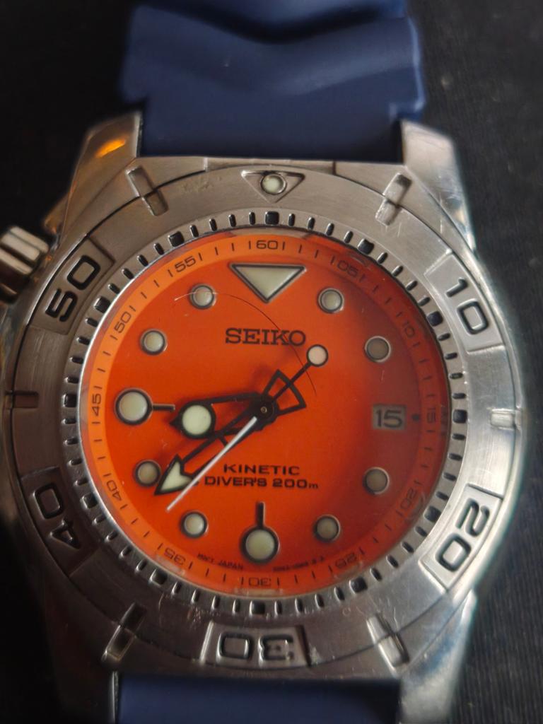 Seiko Kinetic Diver's 200m Horloge - Oranje Wijzerplaat, Ophalen of Verzenden, Gebruikt, Staal, Seiko