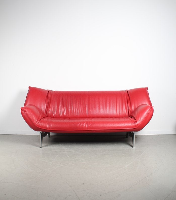 ACTIE!! 1x Leolux Tango 3-zits/223cm Bank Rood Leer – Chroom, Huis en Inrichting, Banken | Bankstellen, Niet ingevuld, Niet ingevuld