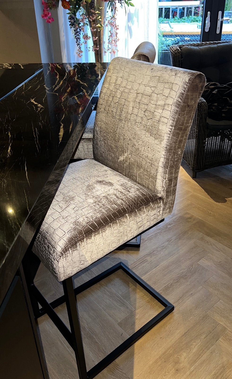 Croco Velvet barkrukken twee stuks!, Ophalen, Overige kleuren, Zo goed als nieuw, Luxe chique