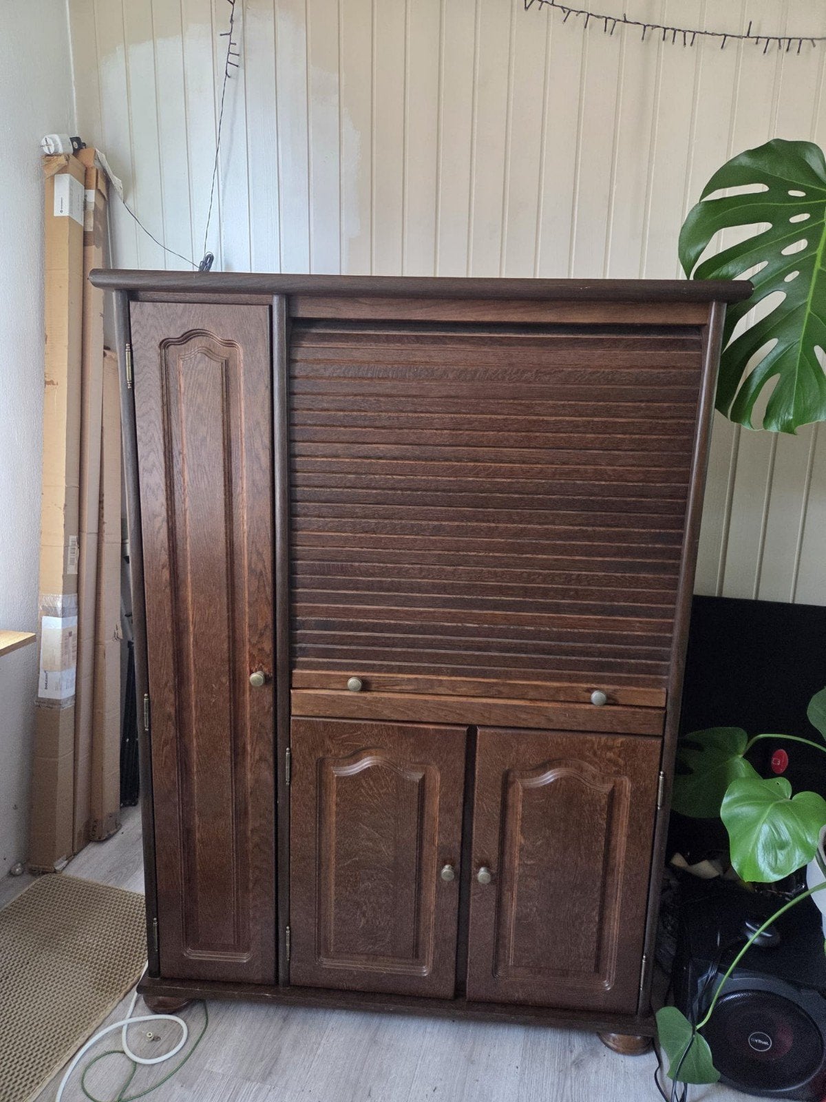 Vintage Eikenhouten Computermeubel met Rolluik, Ophalen, Gebruikt, 70 tot 120 cm, Vintage, Klassiek