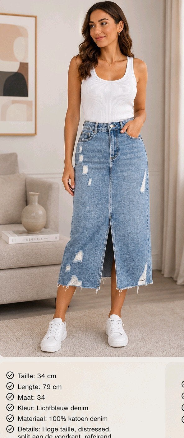 Zara Denim Midi Rok met Split & Destroyed Details – Maat XS, Blauw, Zara, Ophalen of Verzenden, Zo goed als nieuw