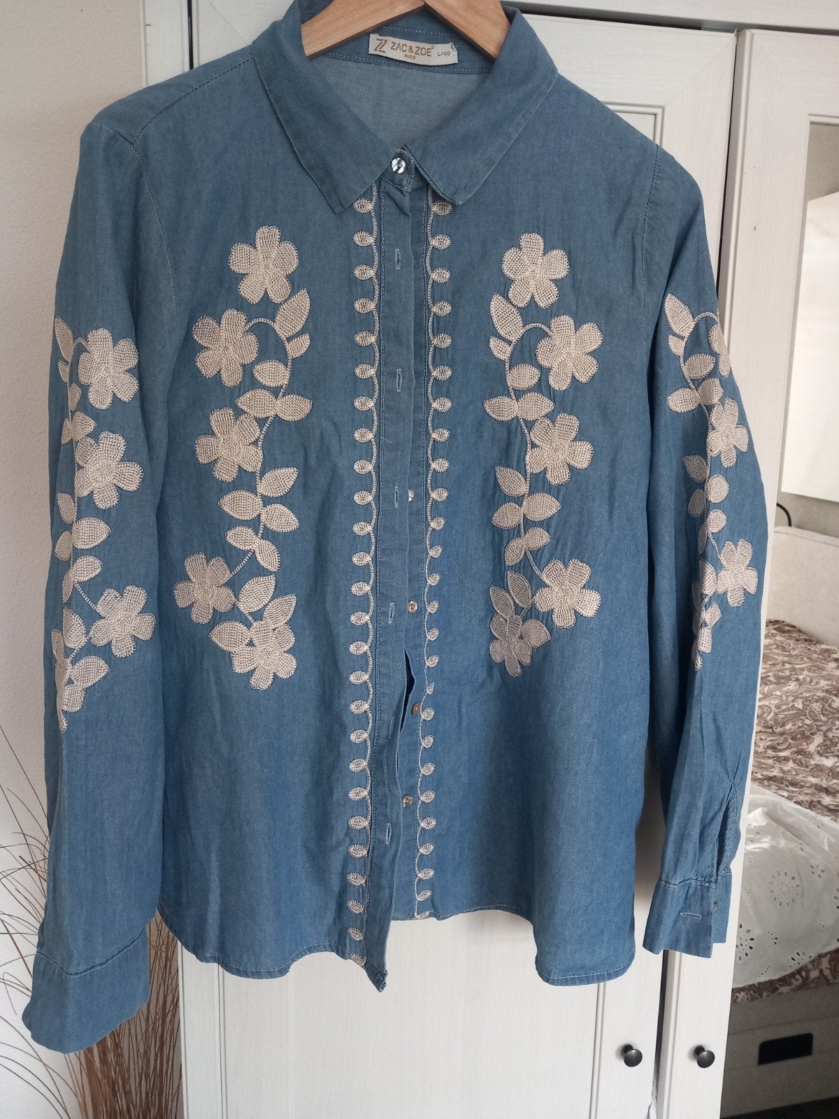 ZAC & ZOE Paris spijkerblouse met bloemen borduursel, ZAC & ZOE, Blauw, Zo goed als nieuw, Ophalen
