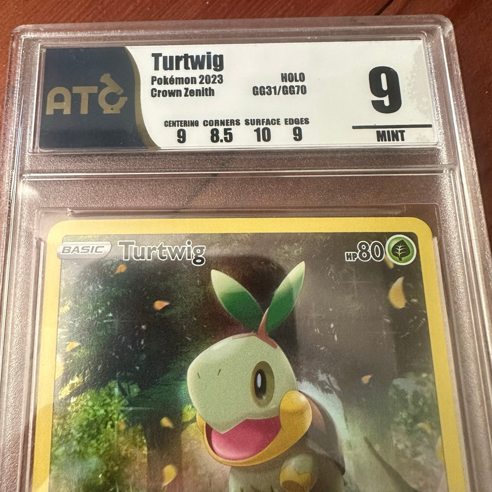 Turtwig Pokémon Kaart 2023 Crown Zenith Holo ATC Graded 9, Ophalen of Verzenden, Zo goed als nieuw, Losse kaart, Foil