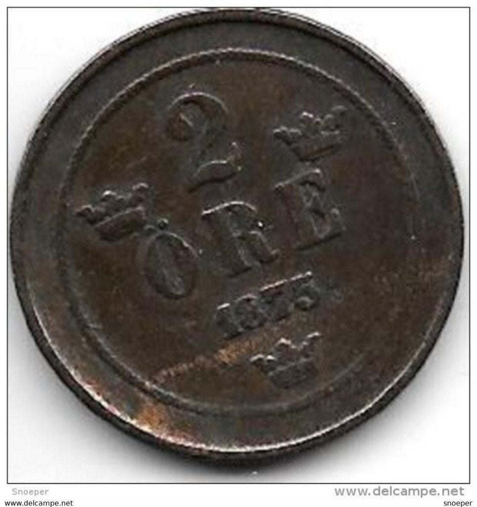 sweden 2 ore 1875 km 735 vf+, Verzenden, Overige landen, Losse munt