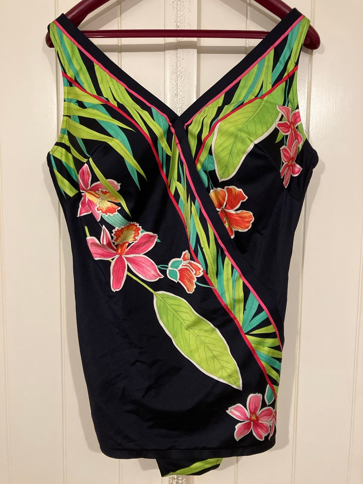 Fortex-Charmant Badpak -maat xl -vintage- tropische bloemen, Kleding | Dames, Ophalen of Verzenden, Zo goed als nieuw, Zwart, Badpak