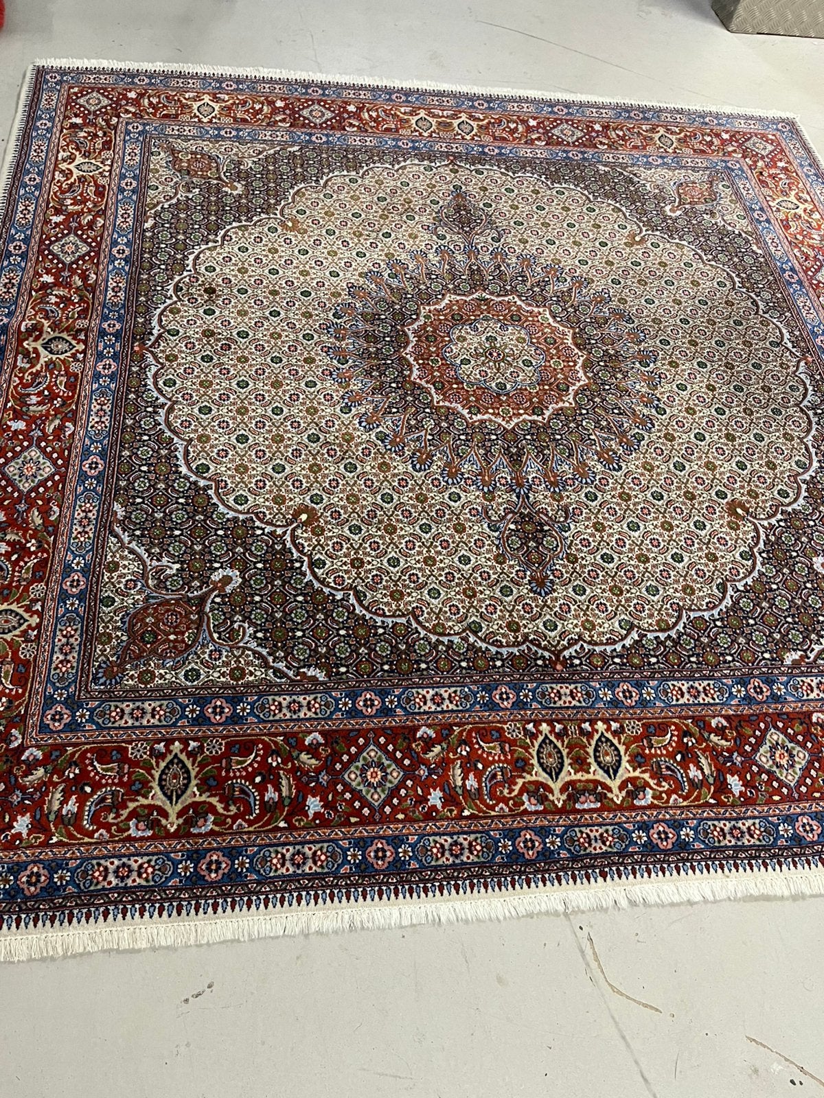 Perzisch tapijt handgemaakt Moud 216x216’, Ophalen, Gebruikt, Vierkant, 200 cm of meer