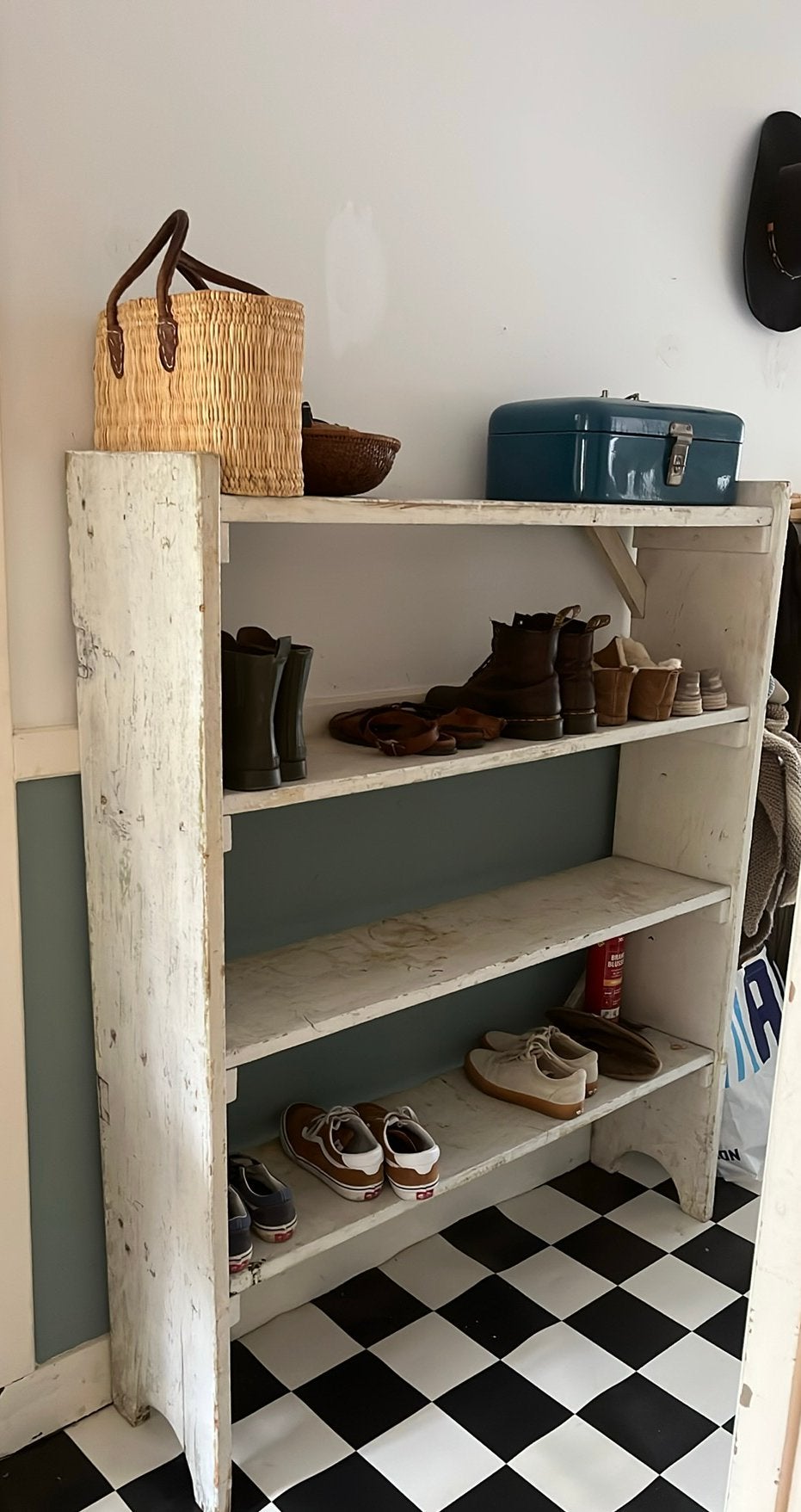 Rustiek houten schoenenrek / opbergrek, Antiek en Kunst, Antiek | Meubels | Kasten, Ophalen
