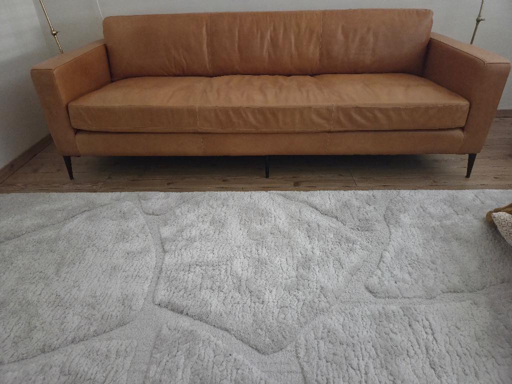 Bank 3-zits leer, Driepersoons, Zo goed als nieuw, Rechte bank, 200 tot 250 cm