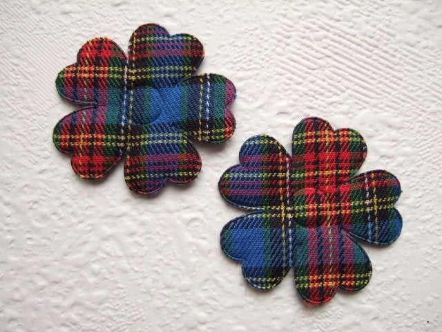 OPRUIMING ~ Grote tartan geruite bloem ~ 4,5 cm ~ Blauw/Rood, -, -, Textiel, Nieuw