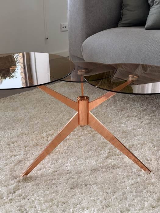 Design salontafel – 3 ronde glasbladen, Ophalen, 50 tot 100 cm, Rond, 50 tot 100 cm