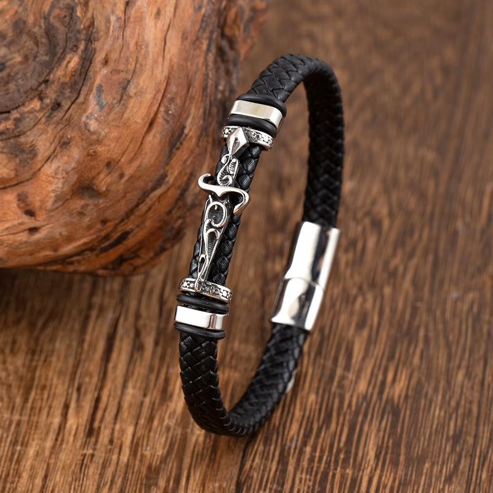 Zwarte Leren Heren Armband Met Zwaard, Verzenden, Nieuw, Zwart, Leer