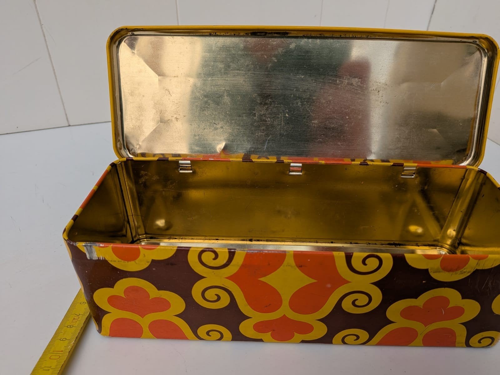 Vintage blikken trommel met retro print, Ophalen, Gebruikt, Overige