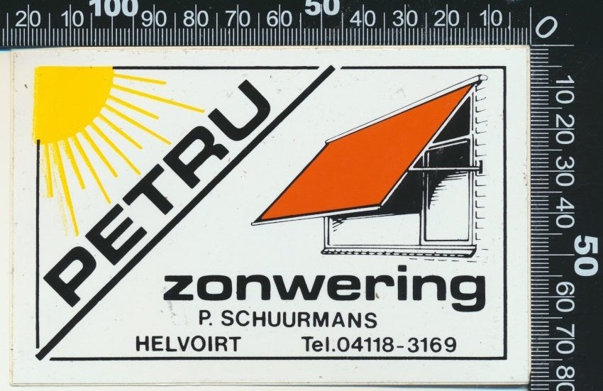 Sticker: Petru Zonwering - Helvoirt, Verzamelen, Ophalen of Verzenden, Zo goed als nieuw, Bedrijf of Vereniging