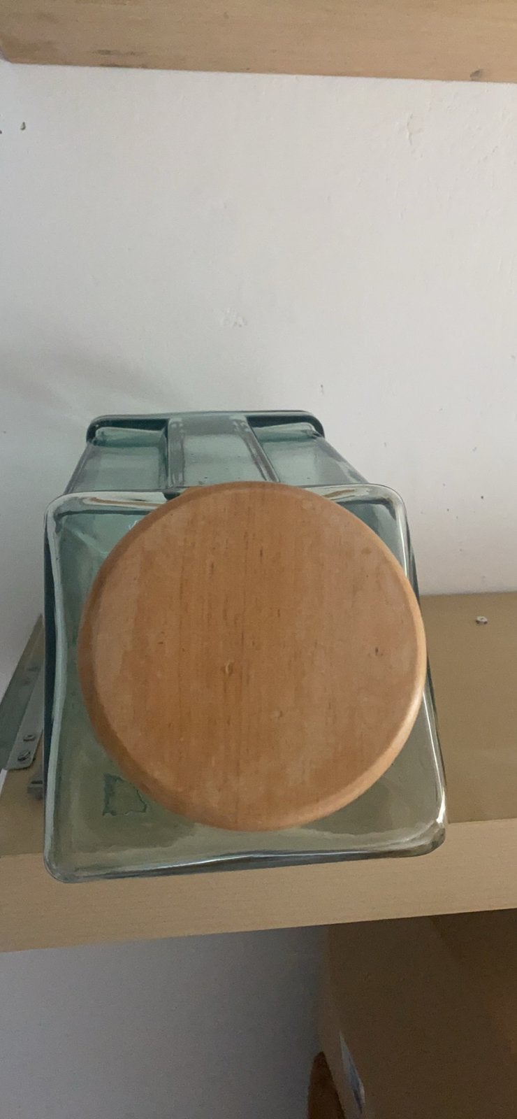 Vintage Groene glazen Snoeppot met Houten Deksel, Ophalen of Verzenden