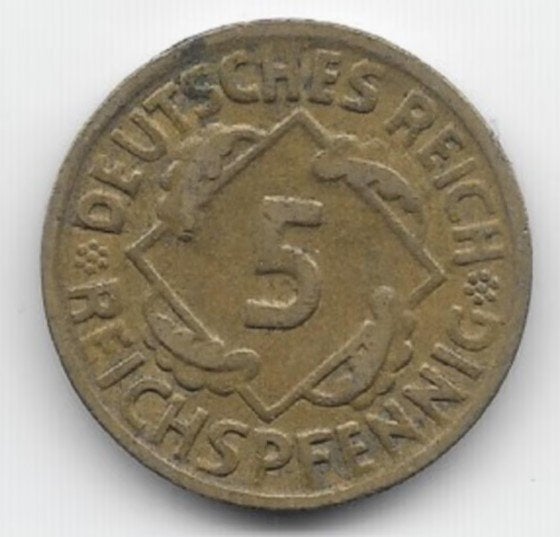 Duitse Rijk 5 reichspfennig 1924 (G) KM# 39, Verzenden, Duitsland, Losse munt