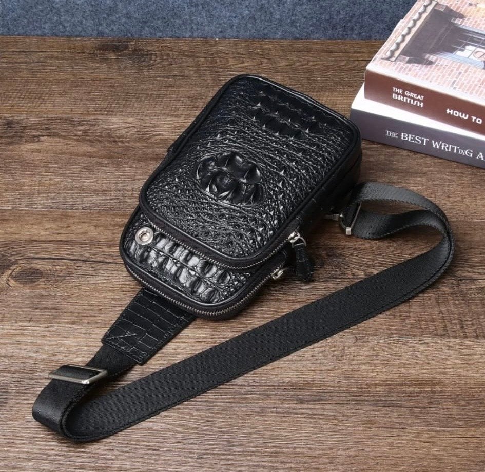 Luxe Buiktas van Echt Krokodillenleer - Zwart, Overige merken, Minder dan 30 cm, Nieuw, Ophalen of Verzenden