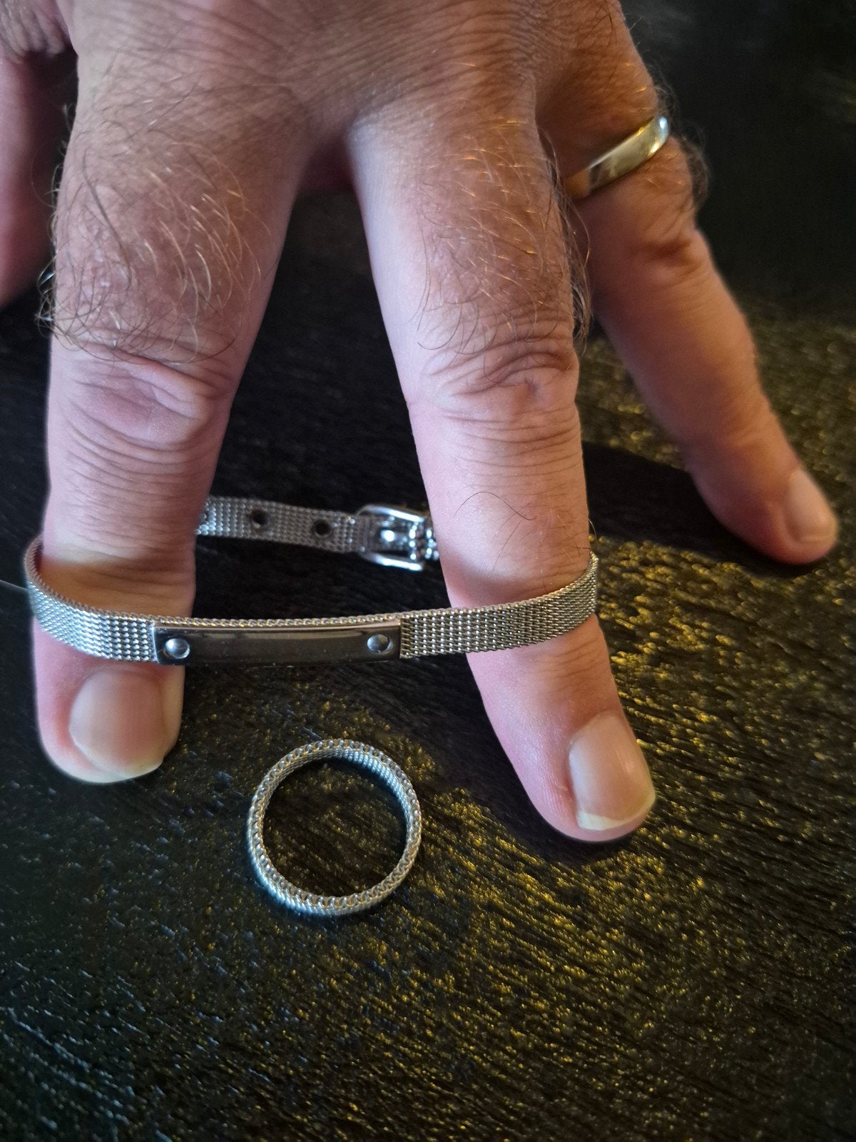 Zilverkleurige armband en ring set, Sieraden, Tassen en Uiterlijk, Met kristal, 18 tot 19, Gebruikt, Ophalen of Verzenden
