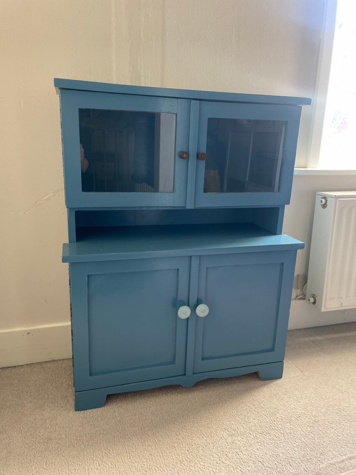 Blauw mini-buffetkastje / servieskastje in brocante stijl, Ophalen, Gebruikt, 50 tot 100 cm, Minder dan 100 cm
