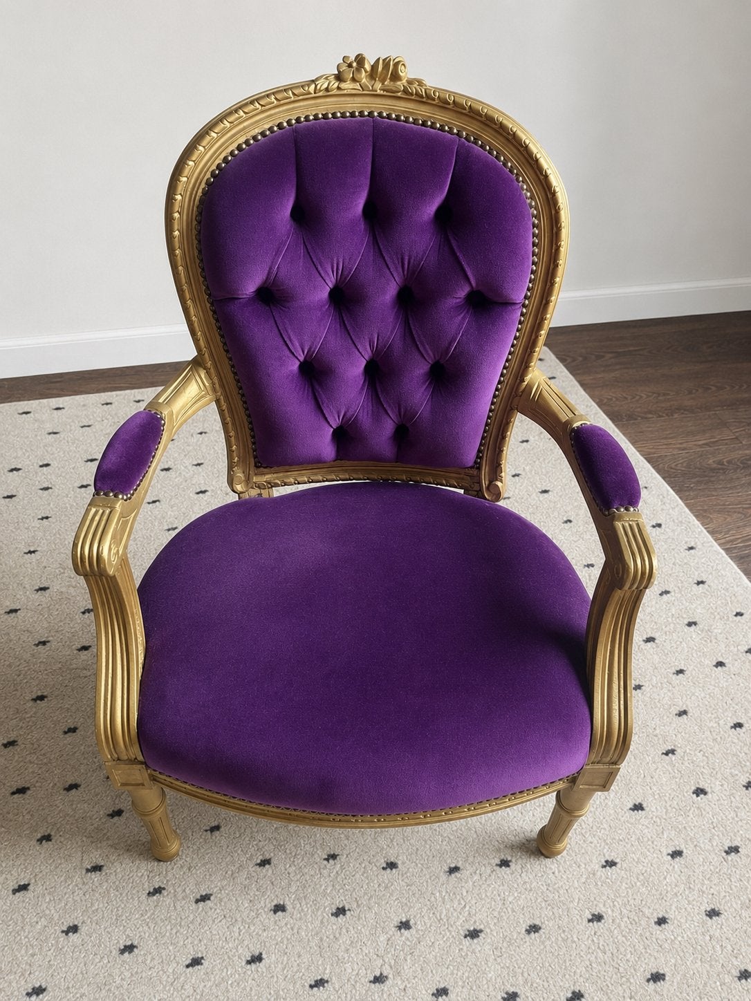 Barokke fauteuil - Paars fluweel met gouden frame, Ophalen