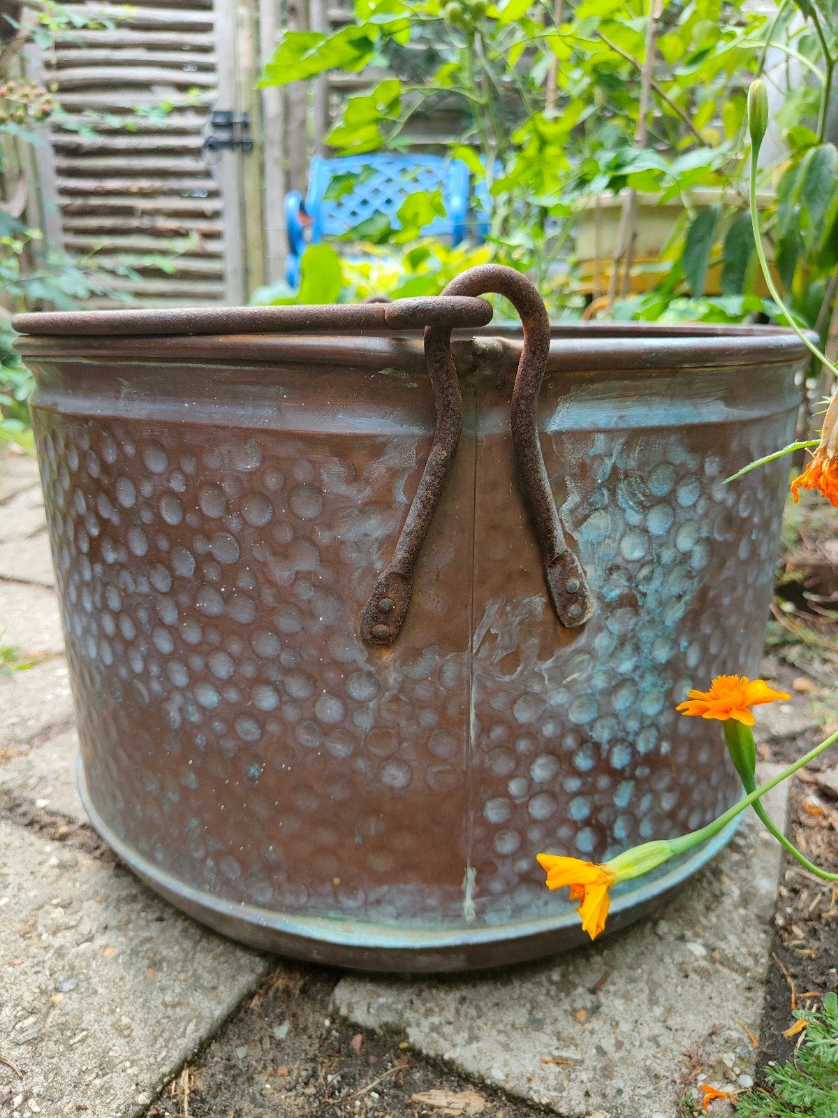 Grote vintage koperen ketel met handvat, Gebruikt, Rond, Ophalen of Verzenden, Metaal