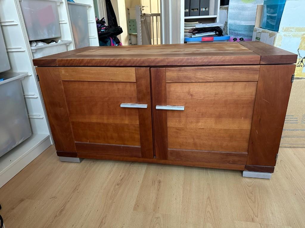 Kersenhouten set eettafel, salontafel en tvkastje merk ROOTS, Ophalen, 100 tot 150 cm, Zo goed als nieuw, Minder dan 100 cm