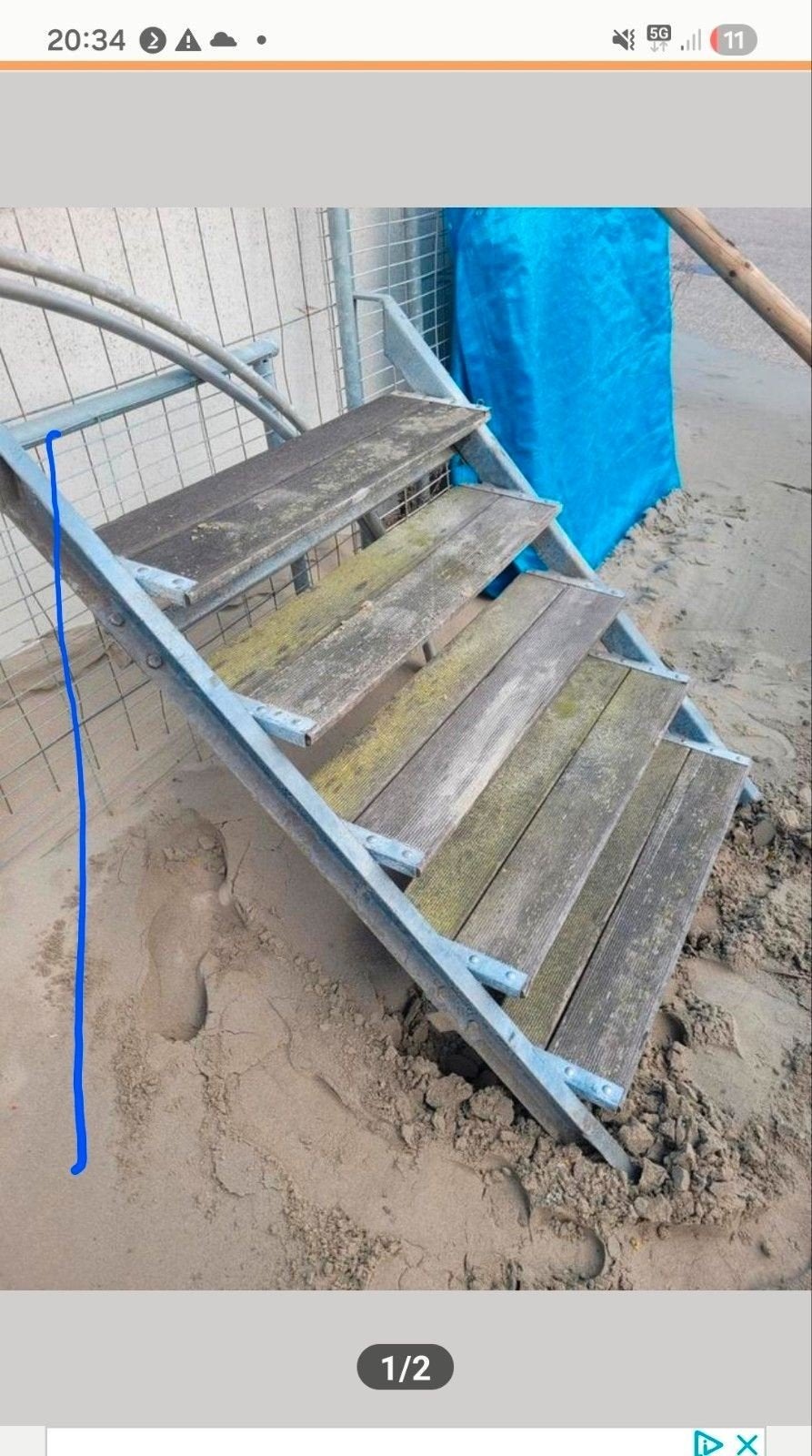 stalen trap met hard houten trede, Ophalen, Gebruikt, Trap, Minder dan 2 meter