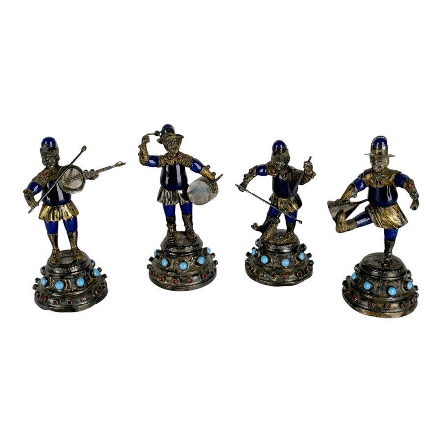 Vier zilveren sculpturen van muzikanten, Hanau ca. 1900, Antiek en Kunst, Ophalen of Verzenden, Zilver