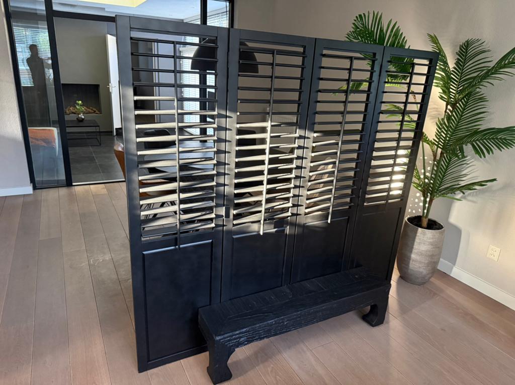 Kamerscherm / Roomdivider met bankje - Zwart, Ophalen, Zo goed als nieuw
