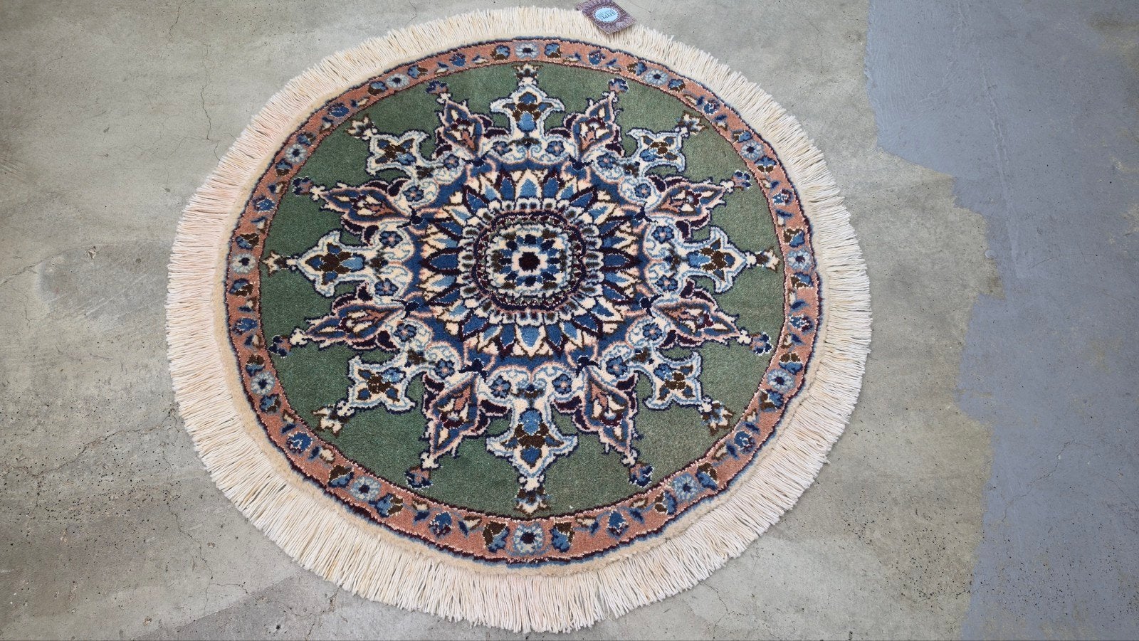 Handgeknoopt Perzisch wol Naïn tapijt rond groen 80x80cm, 50 tot 100 cm, Crème, Rond, Www.hypepopup.nl