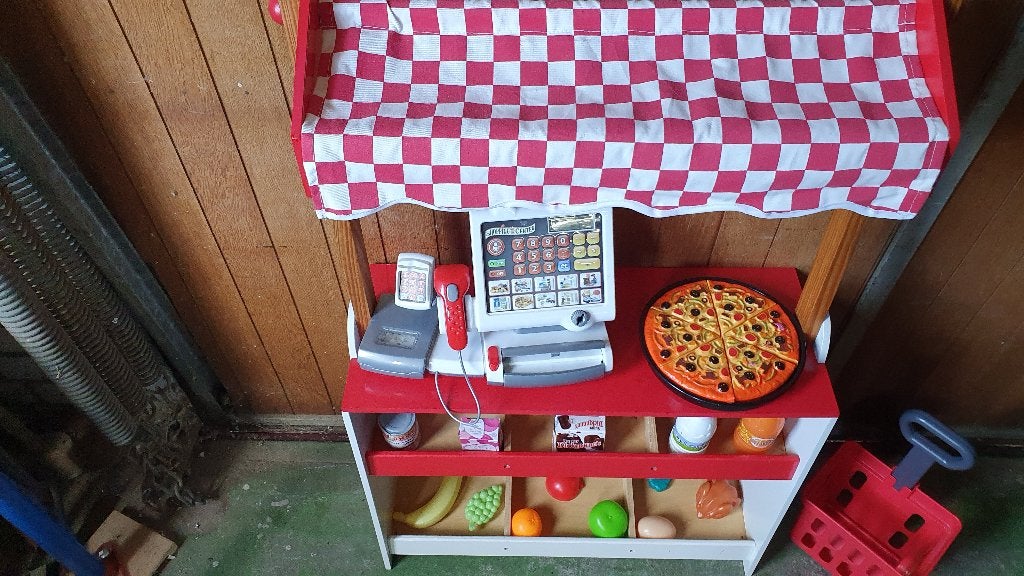 Nieuwe houten Speel-marktkraam/winkeltje met groot betaal-, Kinderen en Baby's, Speelgoed | Speelkeukens, Ophalen, Nieuw, Hout