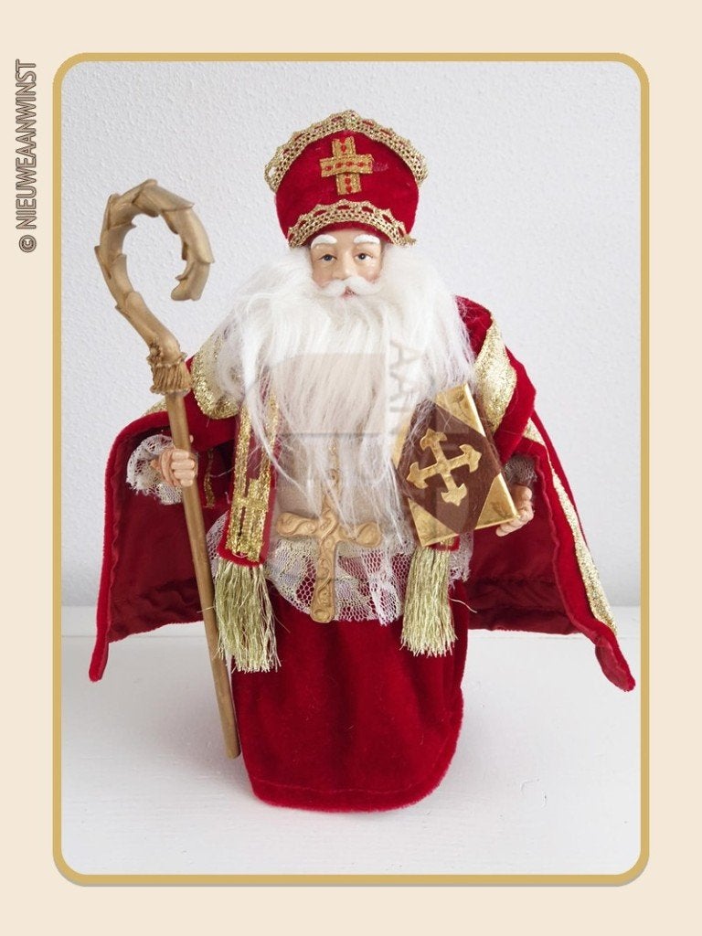 Nostalgische etalage Sinterklaas pop - rood - 32cm, Verzenden, Zo goed als nieuw