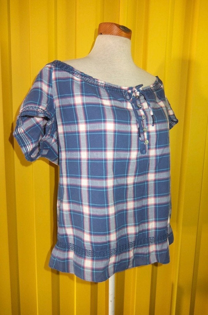 Abercrombie & Fitch blouse blauw ruit maat L - 42/44, Blauw, Maat 42/44 (L), Ophalen of Verzenden, Zo goed als nieuw