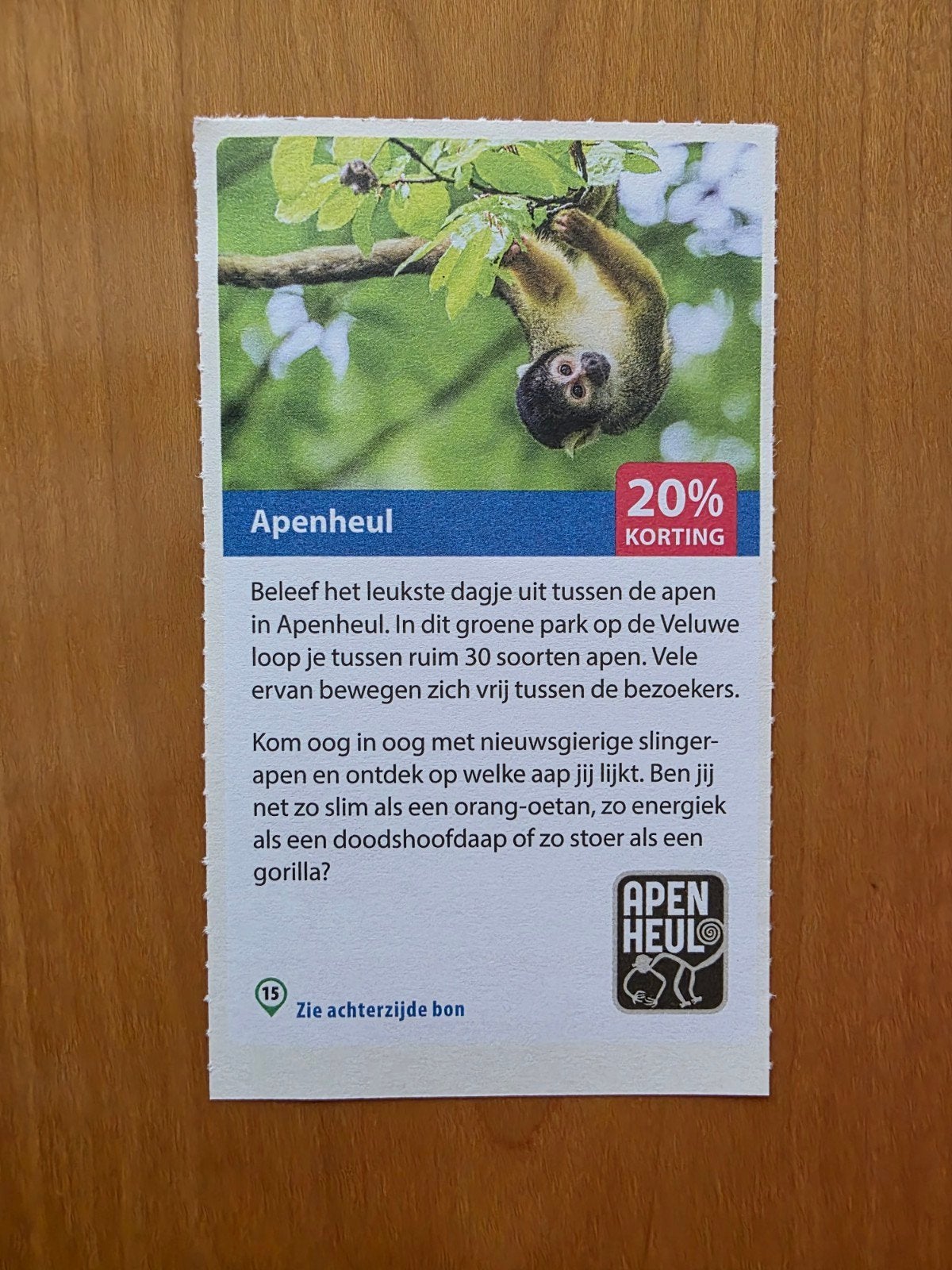 Apenheul 20% korting maximaal 5 personen, Tickets en Kaartjes, Drie personen of meer, Kortingskaart