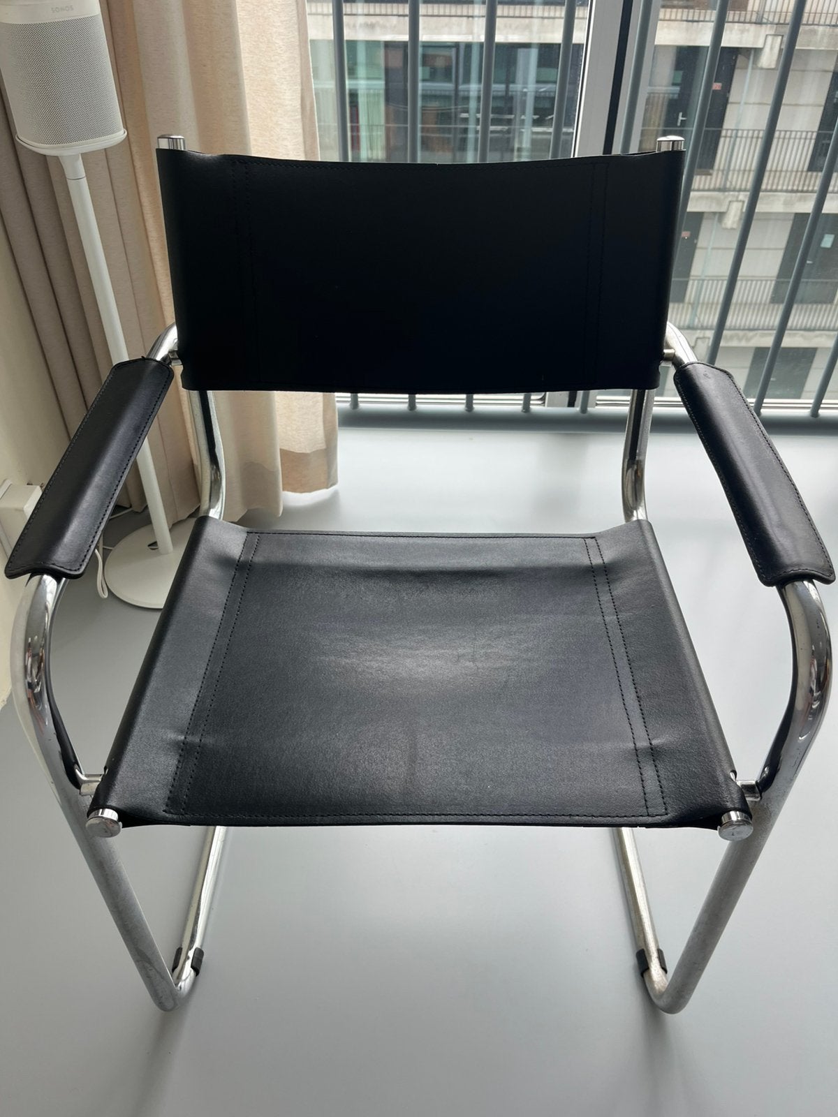 Buisframe stoel in Bauhaus stijl, Ophalen, Zwart, Leer, Zo goed als nieuw