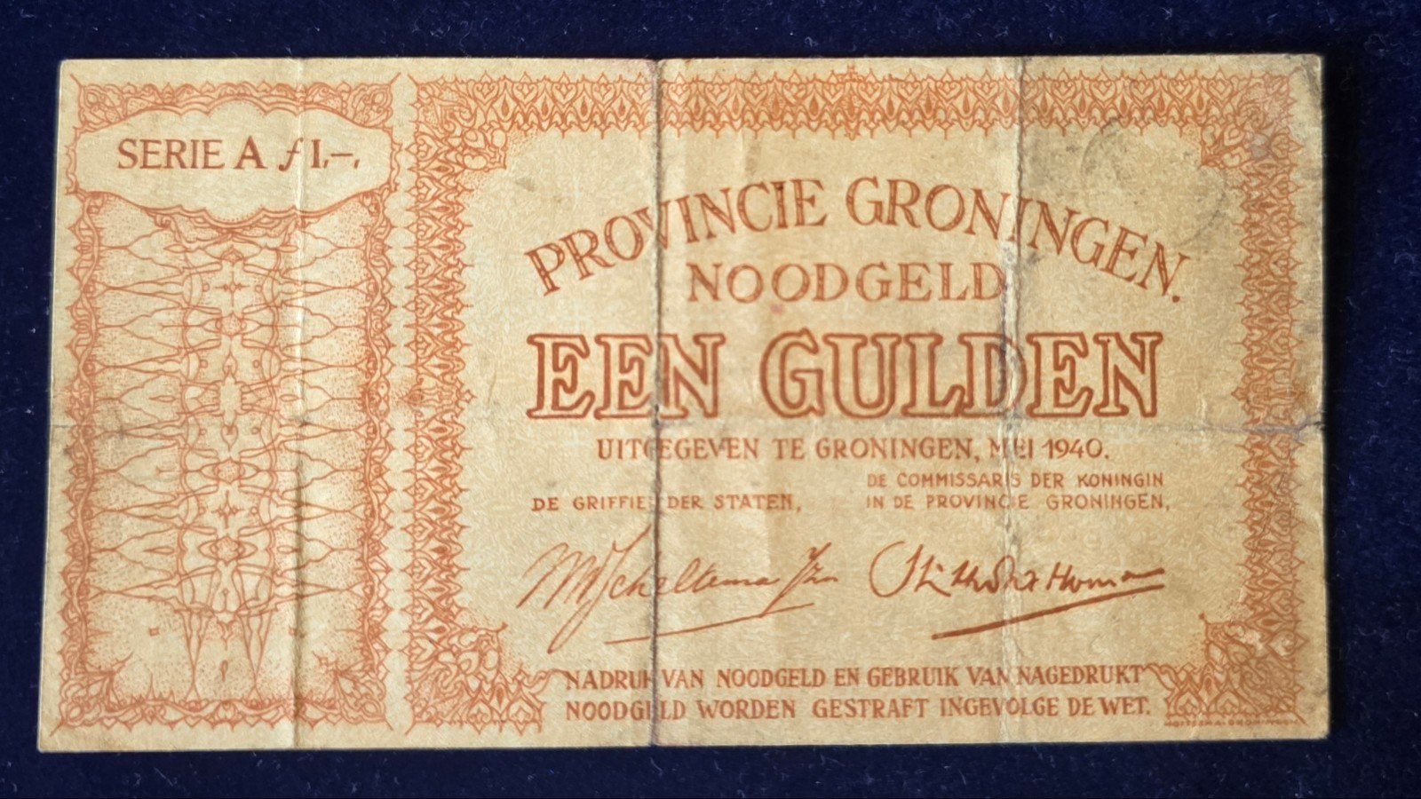 Prachtig Bankbiljet Nederland Groningen  1 gulden (noodgeld), Verzenden, 1 gulden, Los biljet