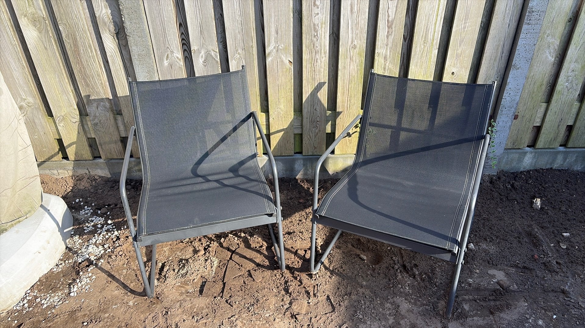 Nette tuinstoelen zwartgrijs metalen frame, Tuin en Terras, Ophalen, Zo goed als nieuw, Metaal
