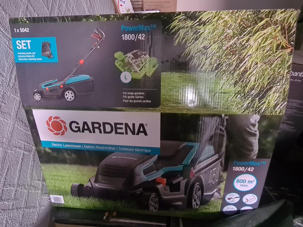 Nieuw in doos Gardena grasmaaier 1800/42 electrisch, Ophalen of Verzenden, Nieuw, Meer dan 25 cm, GARDENA