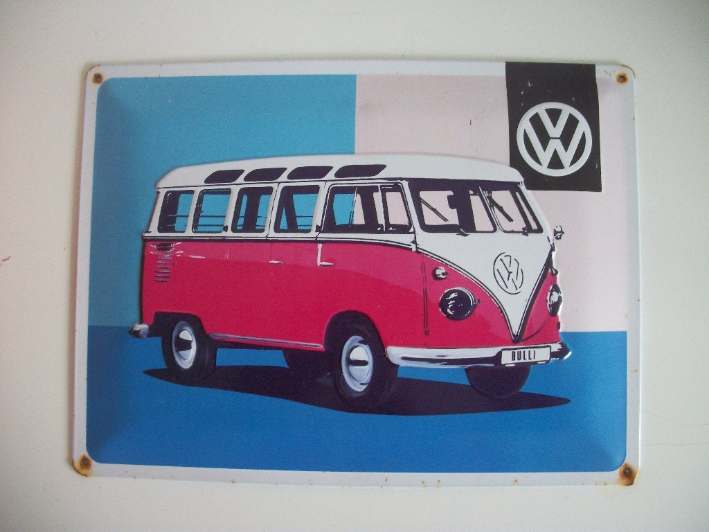 VW Bulli Metalen Wandbord in reliëf 30 x 40 cm - netjes, Ophalen of Verzenden, Gebruikt, Auto's