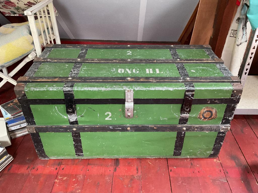 Hutkoffer 100x52x42 groot zwaar stevig ijzer hout handvatten, Antiek en Kunst, Ophalen