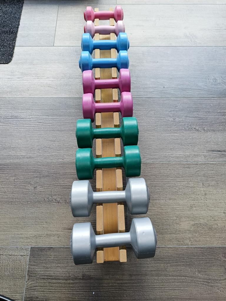 Dumbbell sets met zelfgemaakte houder, Sport en Fitness, Fitnessmaterialen, Ophalen, Dumbbell